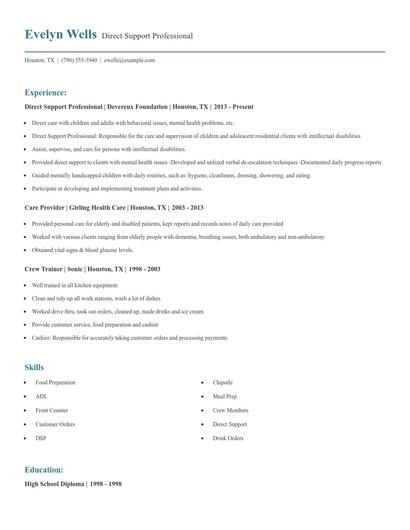 Direct Support Professional Resume