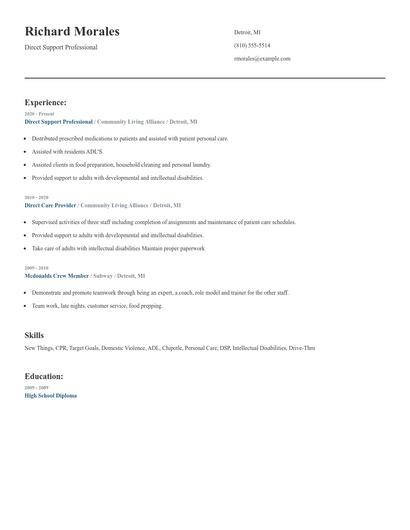 Direct Support Professional Resume