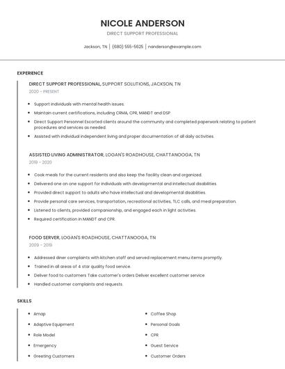Direct Support Professional Resume
