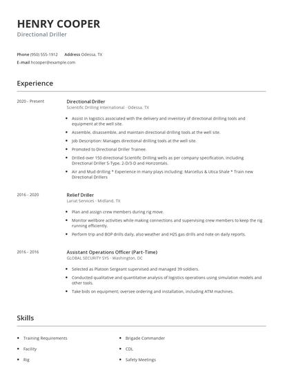 Directional Driller Resume