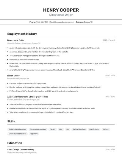 Directional Driller Resume