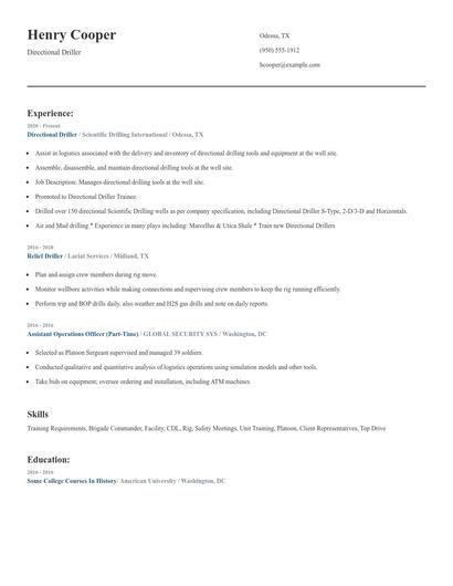 Directional Driller Resume