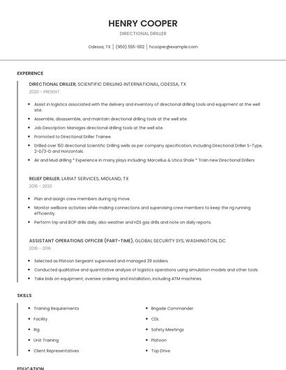 Directional Driller Resume
