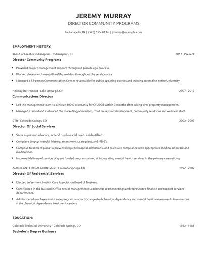 Director Community Programs Resume