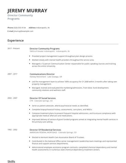 Director Community Programs Resume