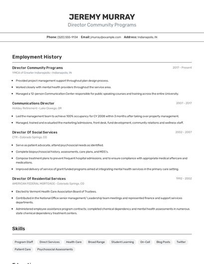 Director Community Programs Resume