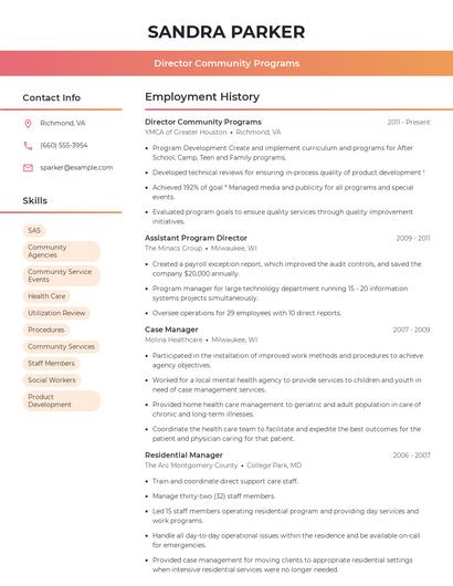 Director Community Programs Resume