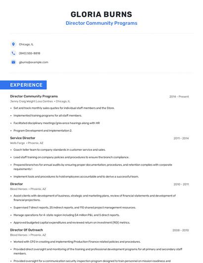 Director Community Programs Resume