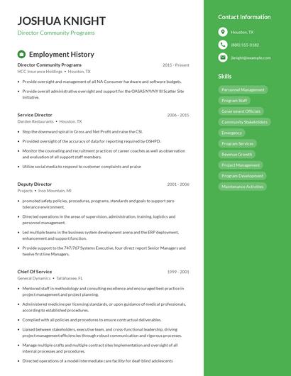 Director Community Programs Resume
