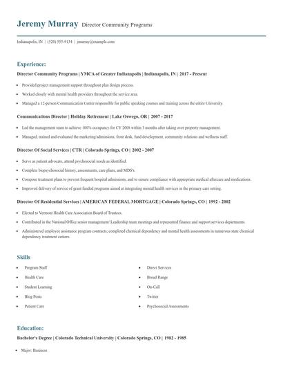 Director Community Programs Resume