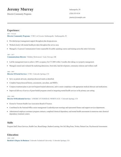 Director Community Programs Resume