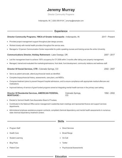 Director Community Programs Resume