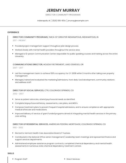 Director Community Programs Resume