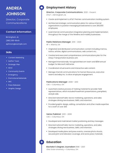 Director, Corporate Communications Resume