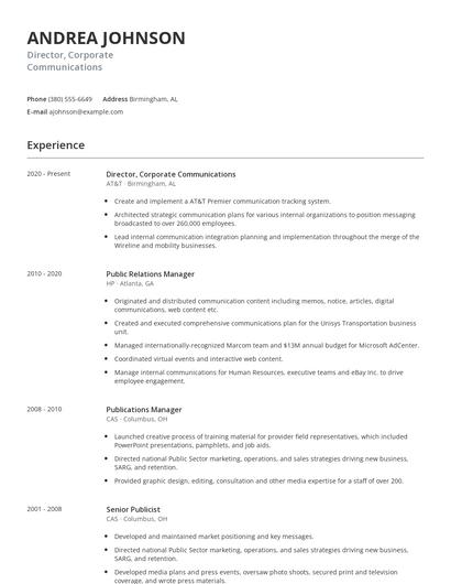 Director, Corporate Communications Resume