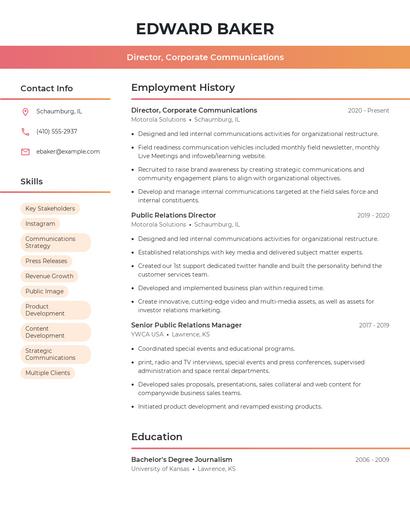 Director, Corporate Communications Resume