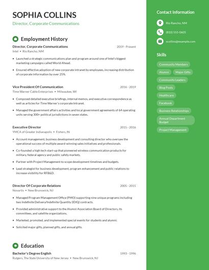 Director, Corporate Communications Resume