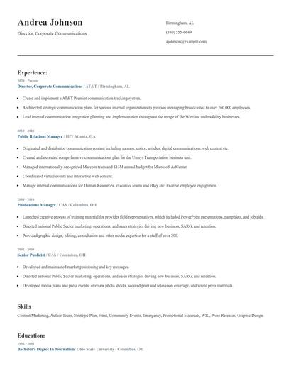 Director, Corporate Communications Resume