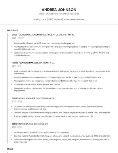 Director, Corporate Communications Resume