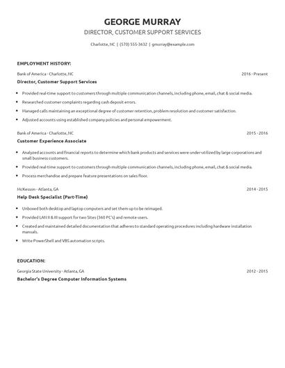 Director, Customer Support Services Resume