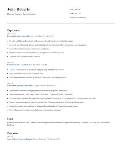 Director, Customer Support Services Resume