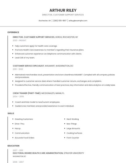 Director, Customer Support Services Resume