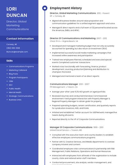 Director, Global Marketing Communications Resume