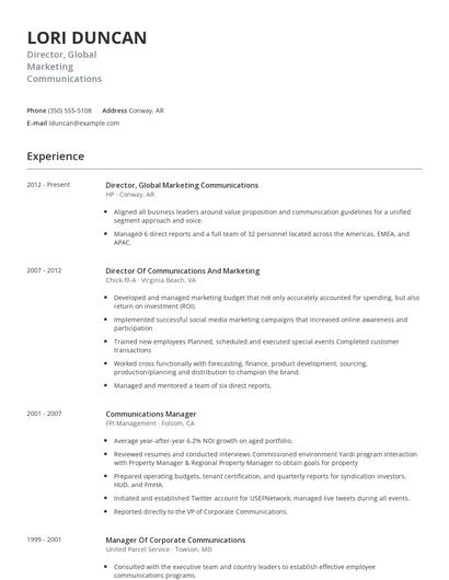 Director, Global Marketing Communications Resume