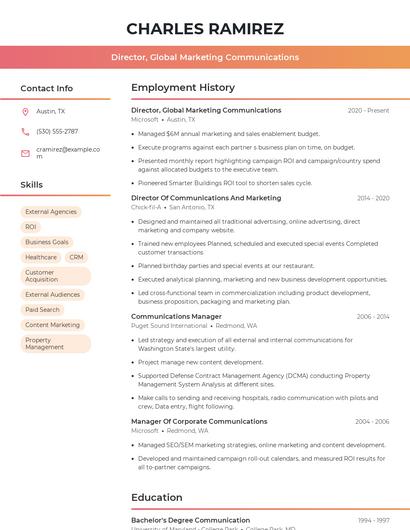 Director, Global Marketing Communications Resume