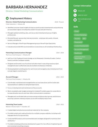 Director, Global Marketing Communications Resume