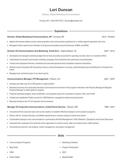 Director, Global Marketing Communications Resume