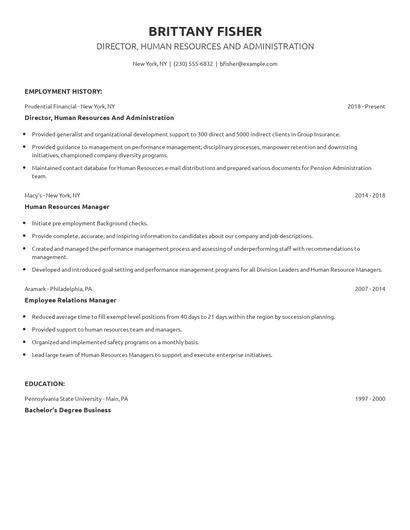 Director, Human Resources And Administration Resume