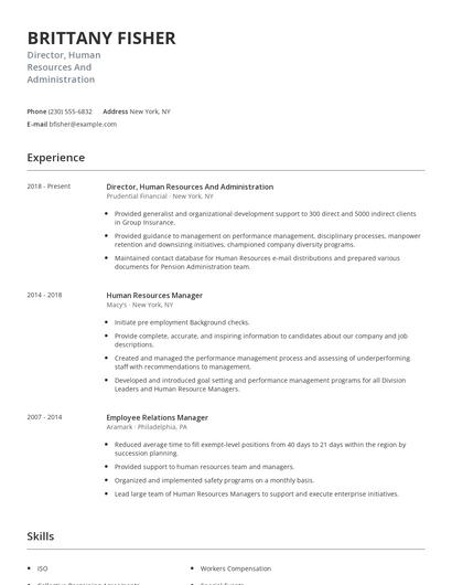 Director, Human Resources And Administration Resume