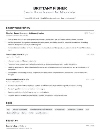 Director, Human Resources And Administration Resume