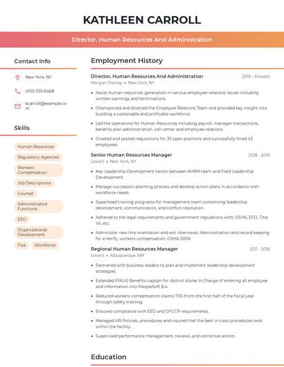 Director, Human Resources And Administration Resume