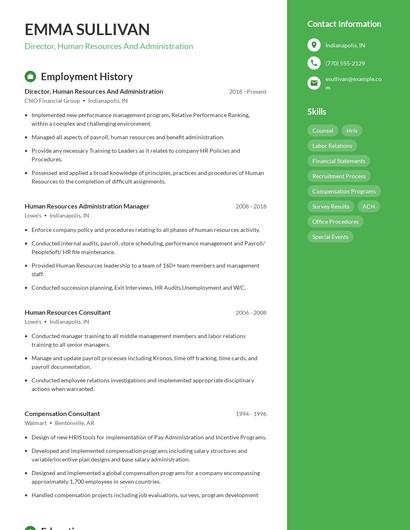 Director, Human Resources And Administration Resume