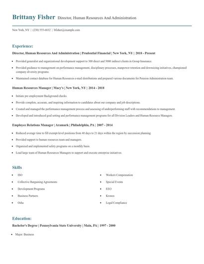 Director, Human Resources And Administration Resume