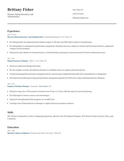 Director, Human Resources And Administration Resume