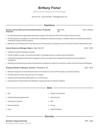 Director, Human Resources And Administration Resume