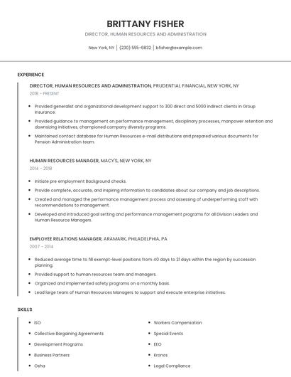 Director, Human Resources And Administration Resume