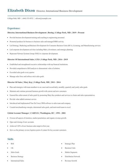 Director, International Business Development Resume