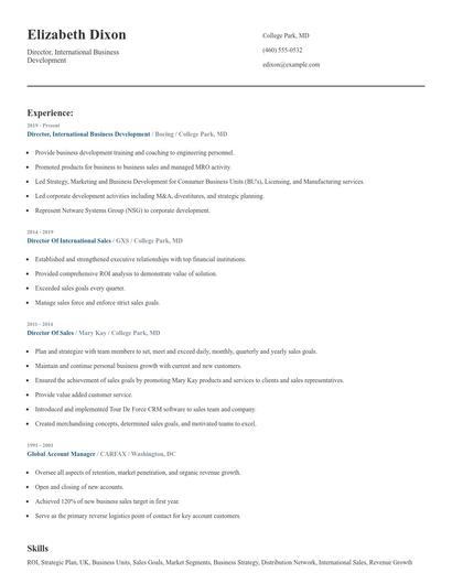 Director, International Business Development Resume