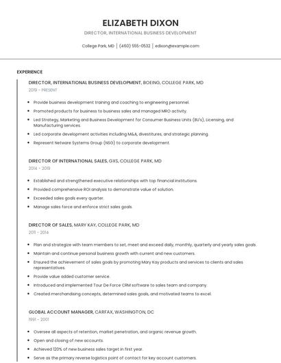 Director, International Business Development Resume