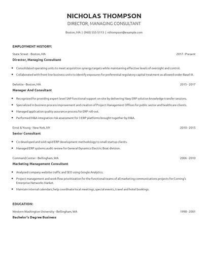 Director, Managing Consultant Resume