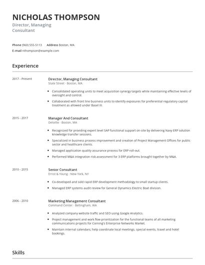 Director, Managing Consultant Resume