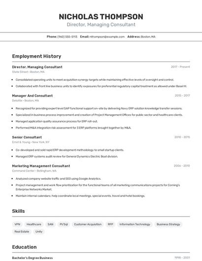 Director, Managing Consultant Resume