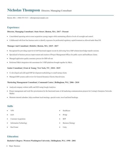 Director, Managing Consultant Resume