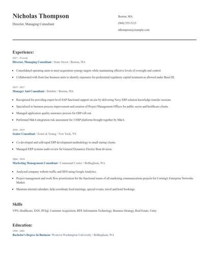 Director, Managing Consultant Resume