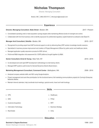 Director, Managing Consultant Resume
