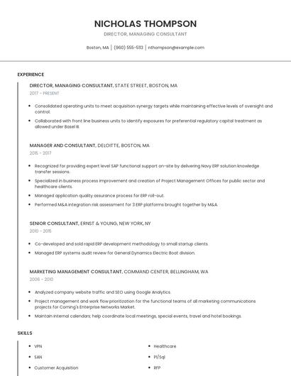 Director, Managing Consultant Resume